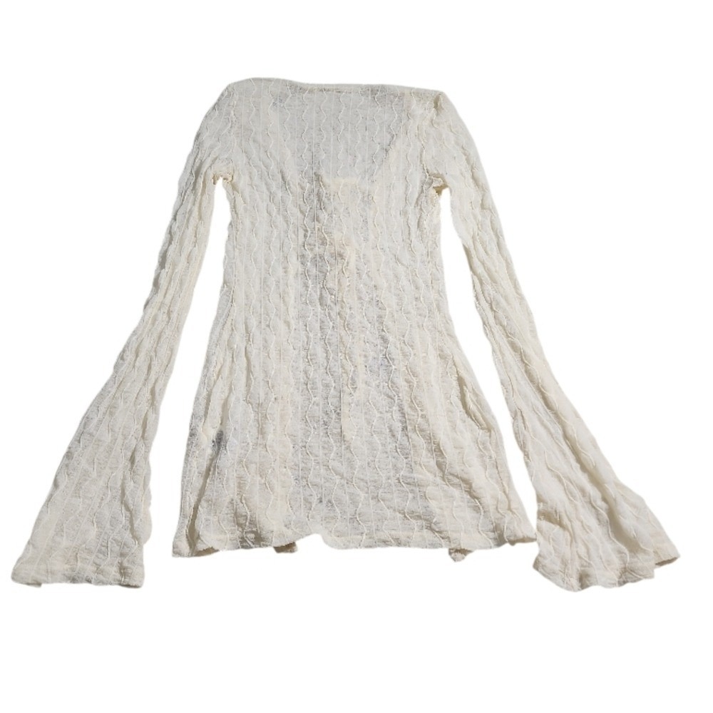 Fairycore Boho Lace Tie Front Cardigan Women Small Cream cottagecore Layering - Picture 9 of 10